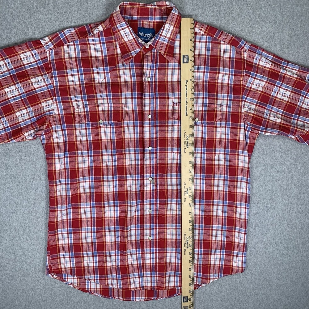 Wrangler Western Shirt Men's L Red Plaid Pearl Snap Short Sleeve Button Up - Picture 16 of 16